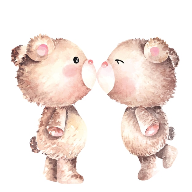 Vektor aquarell-teddy-bär mit handgezeichneter illustration liebliches teddy-bär braunes spielzeug für valentinstagsgeschenke