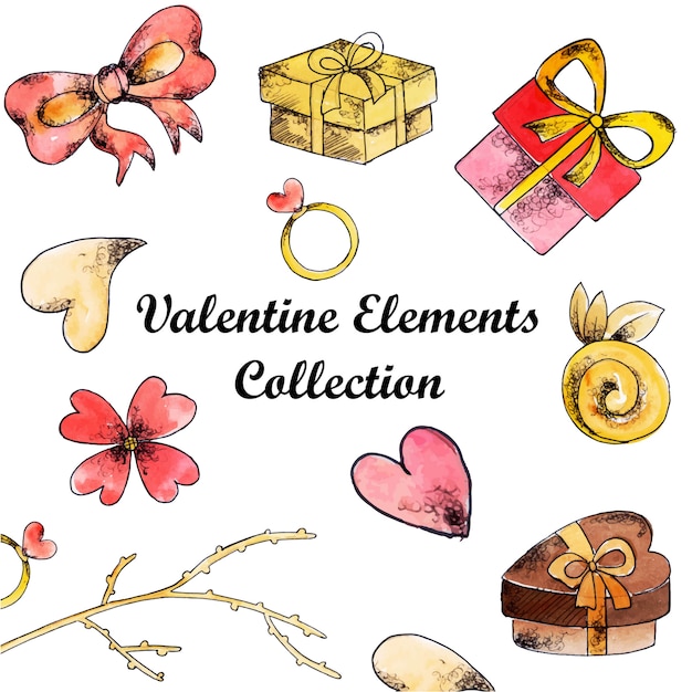 Vektor aquarell valentine elements-auflistung