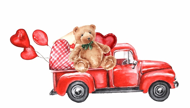 Aquarell valentinstag truck