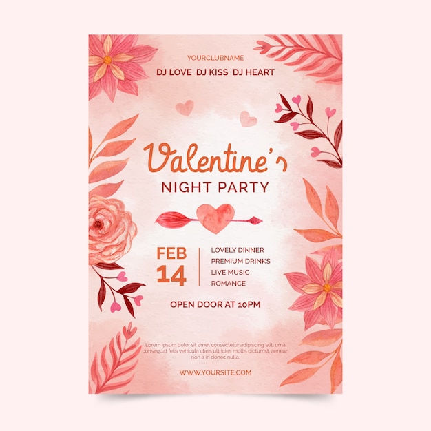 Aquarell Valentinstag vertikale Flyer Vorlage