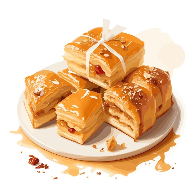 Aquarell-Vektor-Baklava-Gebäck-Cliparts, bearbeitbarer weißer Hintergrund