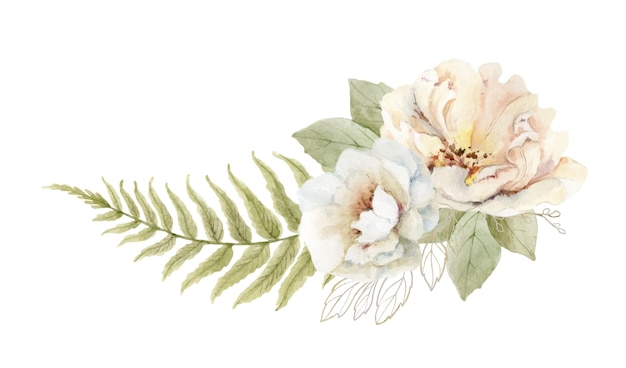 Vektor aquarell-vektor-botanischer kranz mit blumen und blättern. trendige errötende, rosa, pfirsichgoldene, cremefarbene, beige-braune blumenkomposition für grußkarten, hochzeitseinladungen und dekorationen