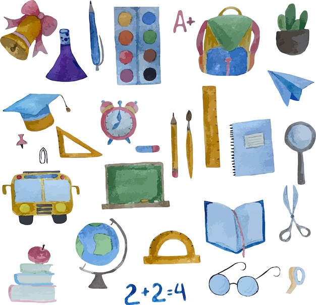 Aquarell Vektor handgezeichnete Set Schule