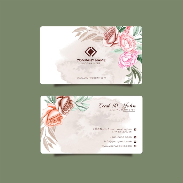 Aquarell-Visitenkartenblätter und Blumen