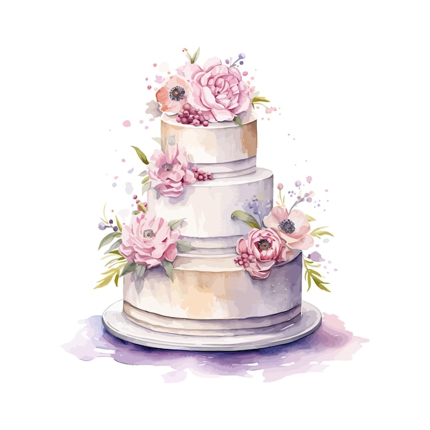 Aquarell von Hochzeitskuchen Vektor-Illustrationsdesign