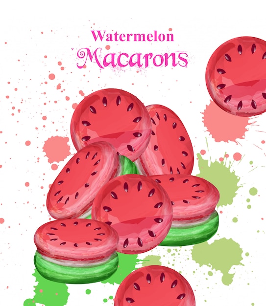 Vektor aquarell wassermelone makronen dessert