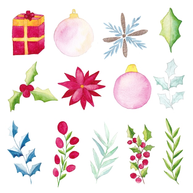 Aquarell Weihnachten Elemente festgelegt