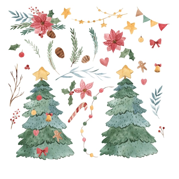 Aquarell-Weihnachtsbaum-Illustration