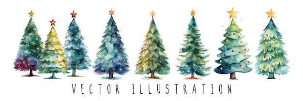 Vektor aquarell-weihnachtsbaum-kollektion set vektor-illustration glückliches neujahr-konzept
