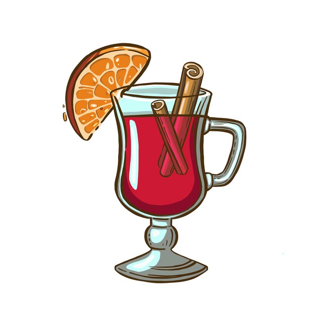Aquarell Weihnachtsglühwein Handbemaltes Weinglas Zimtlebkuchen und Tannenzweig isoliert auf weißem Hintergrund Winterillustration für Designdruckstoff Vektorillustration