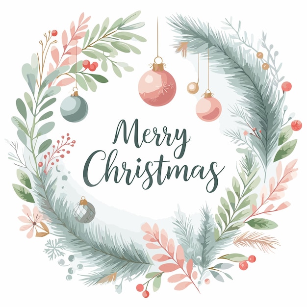 Aquarell Weihnachtskranz Vorlage frohe Weihnachten geschrieben auf der Mitte Vektor Illustrationen