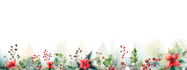 Vektor aquarell-weihnachtsrand mit stechpalme und mistel