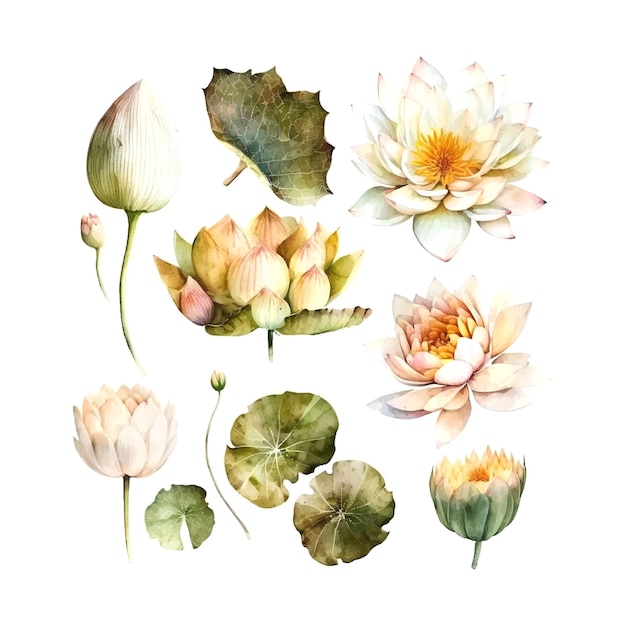 Aquarell weiße lotusblüten-vektorillustration, isoliert auf weißem hintergrund