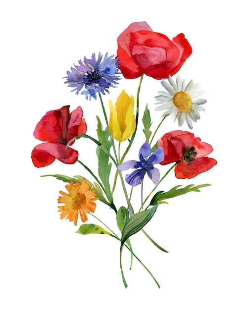 Aquarell-Wildblumen-Bukett-Vektorillustration