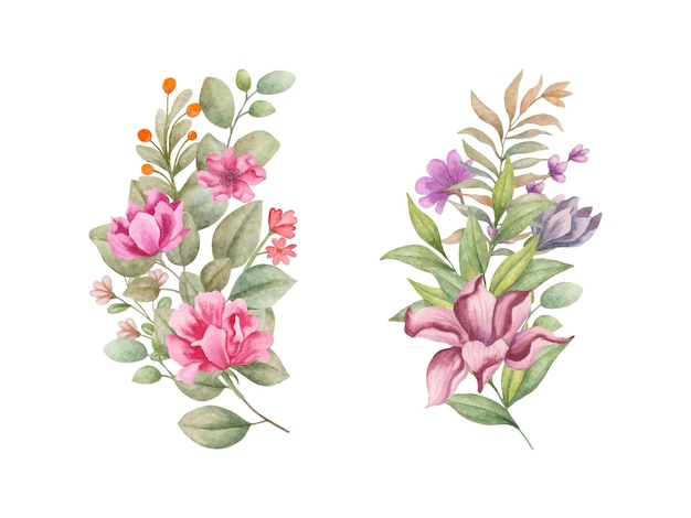 Vektor aquarell-wildblumen und zweige, blumenstrauß-illustrationsset