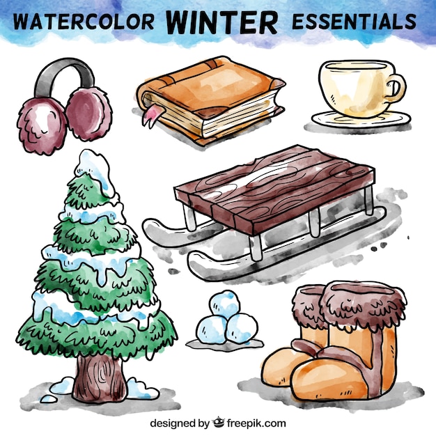 Vektor aquarell winter essentials