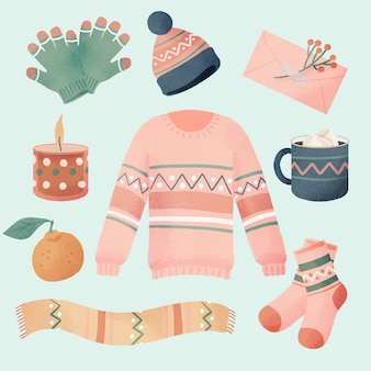 Aquarell winterkleidung und essentials kollektion