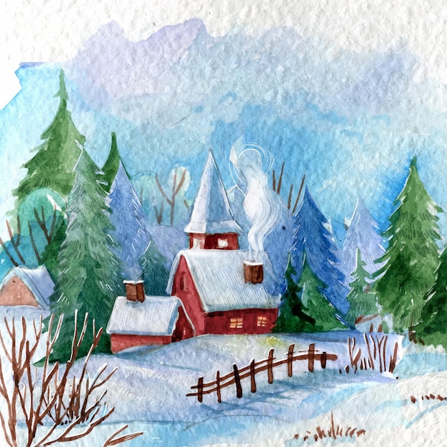 Vektor aquarell winterlandschaft