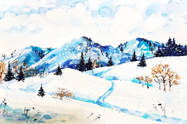 Vektor aquarell winterlandschaft