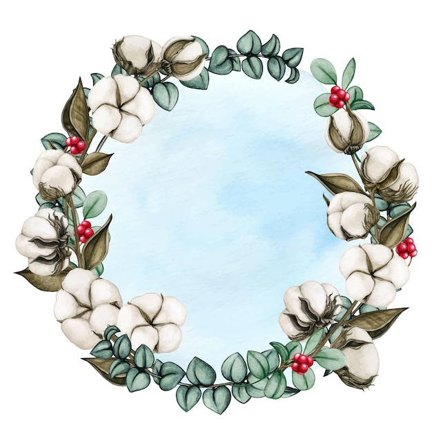 Aquarell zarter weihnachtsbaumwollblumenkranz