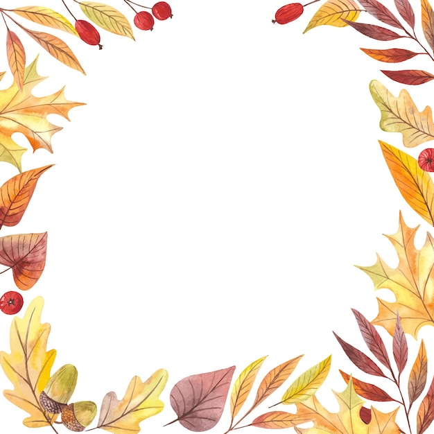 Aquarellbanner aus blättern und zweigen isoliert auf weißem hintergrund herbstillustration