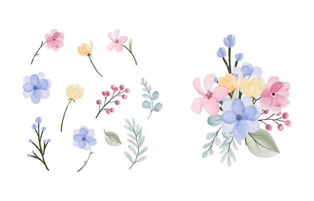 Aquarellblätter und Blumensammlungsdesign