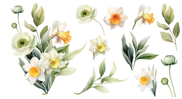 Aquarellblumen Bouquet mit bunten Blättern Zweige Wildblumen Illustrationselemente