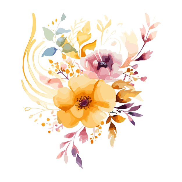 Aquarellblumen mit goldener farbe