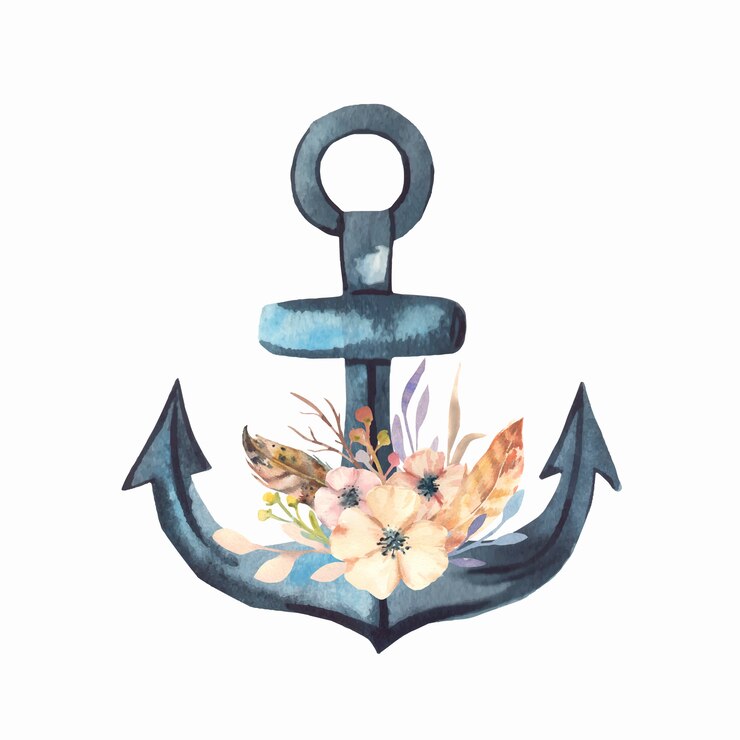 Aquarellblumen und Anker.