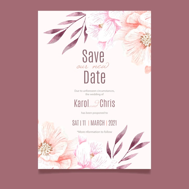 Aquarelle verschobene Hochzeitskarte