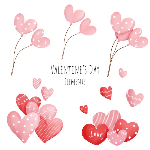 Aquarellelemente zum valentinstag