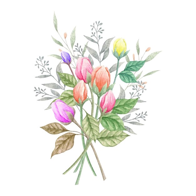 Vektor aquarellgrüne blätter und blumenfrühlingsbouquet