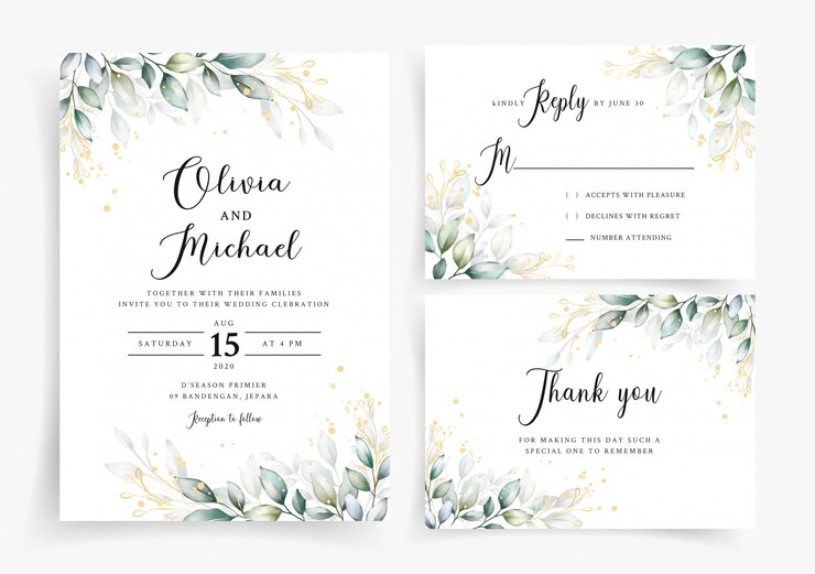 Vektor aquarellgrünhochzeitskartenschablone