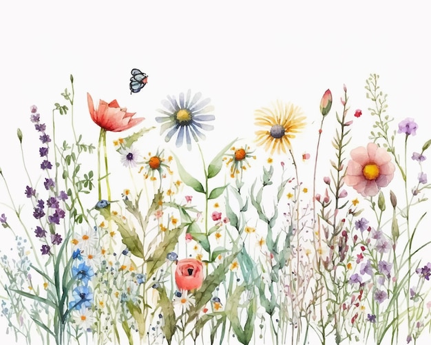 Vektor aquarellhintergrund mit blättern, blumen, blumenvektor, naturdesign, blattillustration