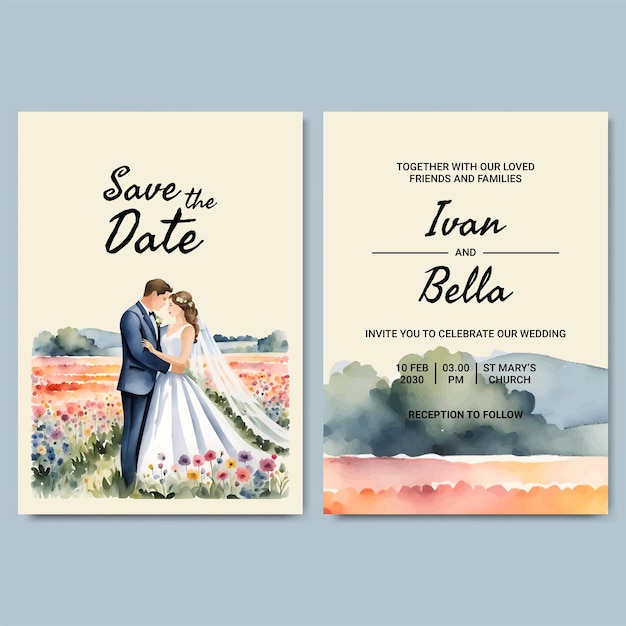 Aquarellhochzeitseinladungsschablone