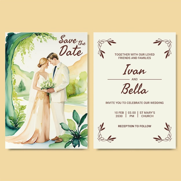 Aquarellhochzeitseinladungsschablone