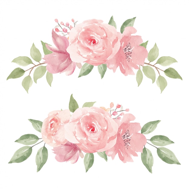 Aquarellillustration der rosa rosenblumenanordnungssammlung