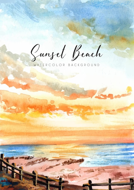 Vektor aquarellillustration des sonnenuntergangs am strand