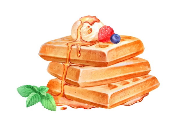 Aquarellillustration des Waffeldesserts