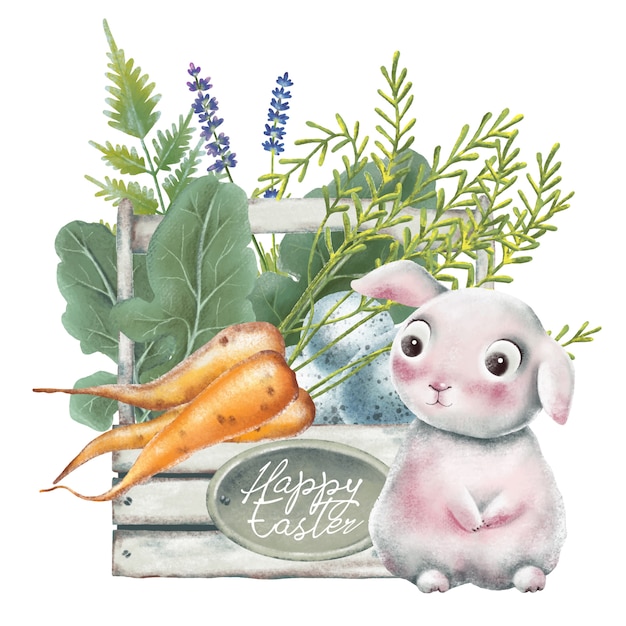 Aquarellillustration mit glücklichem ostern-korb