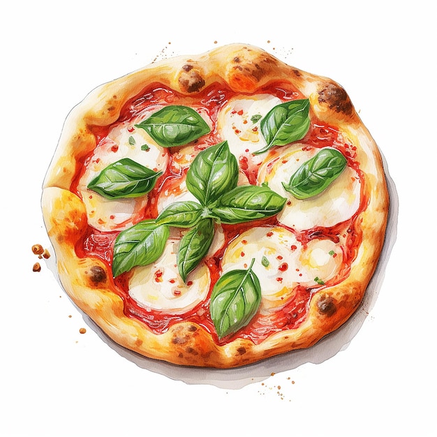 Aquarellillustration Pizza Margherita Vektor mit weißem Hintergrund