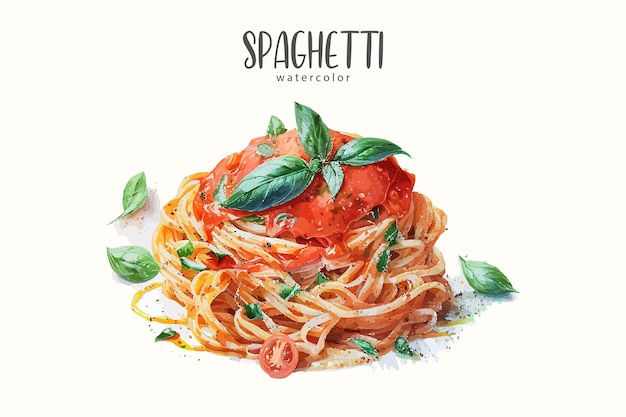 Aquarellillustration von spaghetti auf einem weißen hintergrund