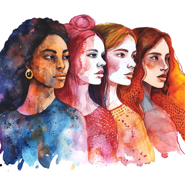 Aquarellillustration zum Internationalen Frauentag auf weißem Hintergrund
