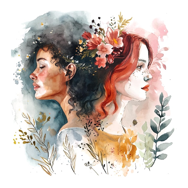 Vektor aquarellillustration zum internationalen frauentag auf weißem hintergrund