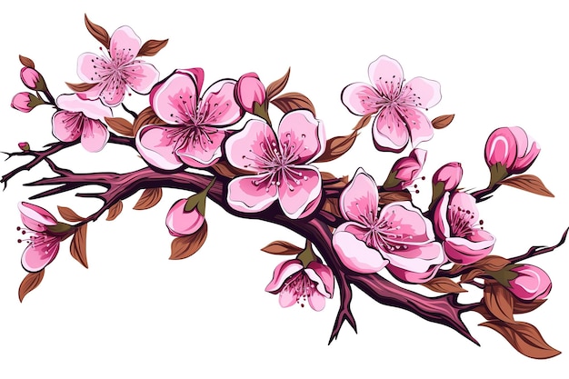 Vektor aquarellillustrationen von kirschblütensakura aus japan blühen erfrischendbouquet sakura f