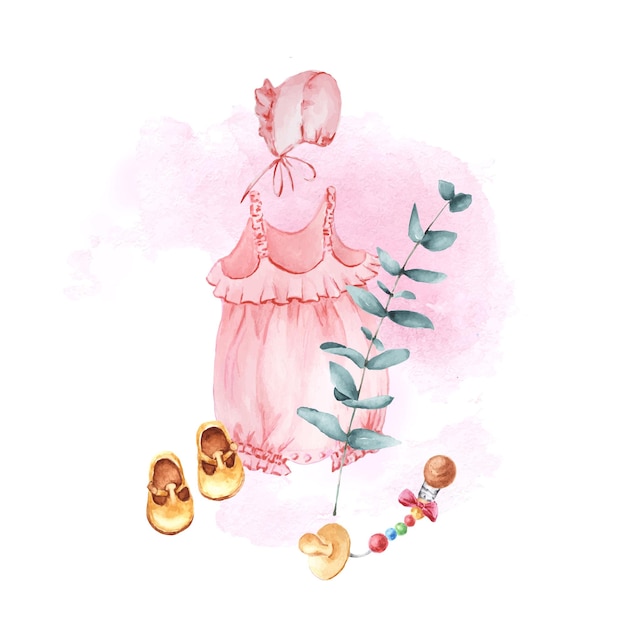 Aquarellillustrations-babykleidung für babyparty für mädchen