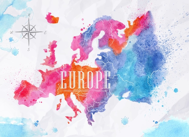 Vektor aquarellkarte von europa