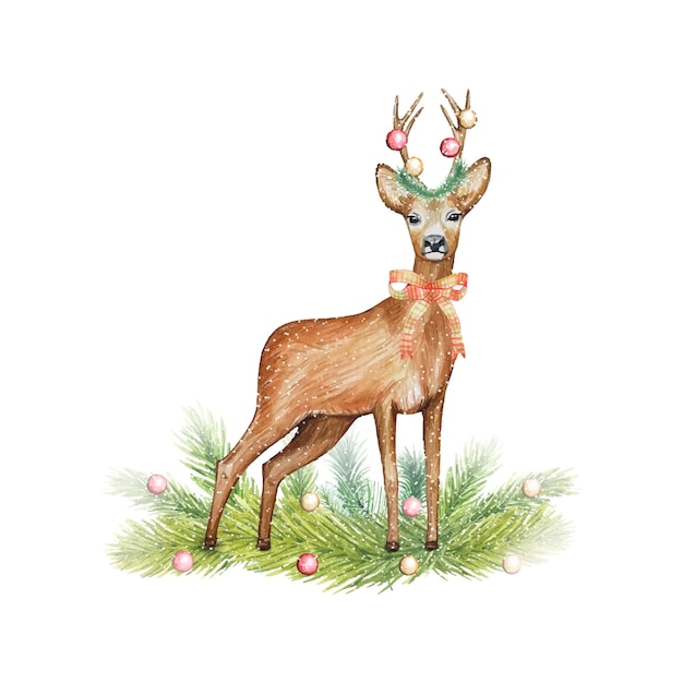 Aquarellkomposition mit Weihnachtshirsch