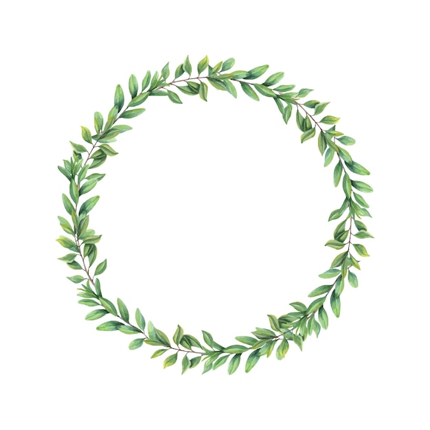 Aquarellkränze mit abstrakten Blättern Grüne Zweige Gartenpflanzen Kräuterkomposition Teeblätter Illustration für Valentinstag Geburtstag Muttertag Grüße Hochzeit Einladung