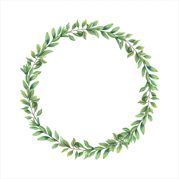 Aquarellkränze mit abstrakten Blättern Grüne Zweige Gartenpflanzen Kräuterkomposition